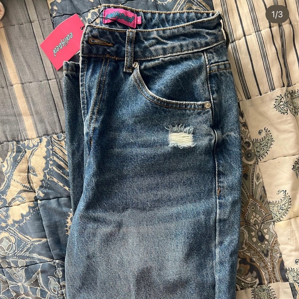 Edikted “Lori High Rise Wide Leg Jeans” in dark blue, medium, never worn before.